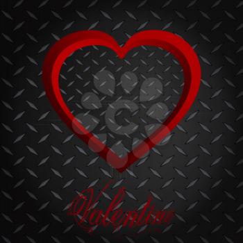 Red Valentine Heart Frame Over Metallic Diamond Plate Background and Text