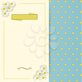 Blank Vintage Spring Invite Greeting Card with Flowers Polka Dots and Shadow
