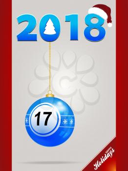 Festive Panel with Red Edges Blue Decorated Christmas Bauble 2018 in Numbers with Santa Hat and Christmas Tree