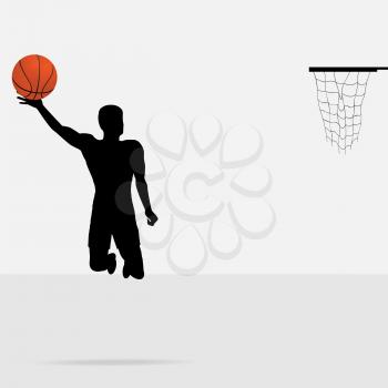 Silhouette of a Basketball Player Jumping to Score with Detailed Ball
