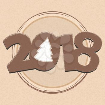 New Years Twenty Eighteenth in Numbers With Cut Out Christmas Tree Over Hand Drawn Style Circle on Brown Paper