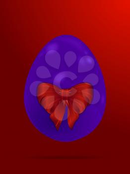 3D Illustration of a Purple Easter Egg with Red Big Bow and Shadow Over Red Gradient Backgrounds