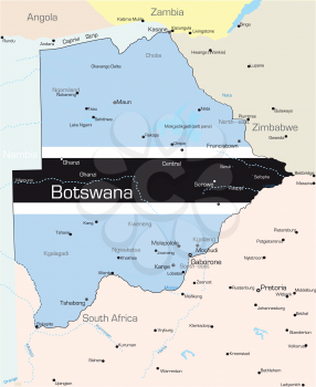 Royalty Free Clipart Image of a Map of Botswana With a Flag Painted on It