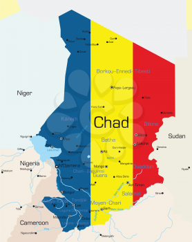 Royalty Free Clipart Image of a Map of Chad With a Flag Painted on It