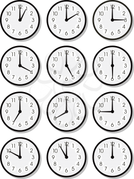 Royalty Free Clipart Image of a Set of Clocks