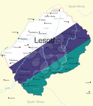 Royalty Free Clipart Image of a Map of Lesotho Painted in the Flag Colours