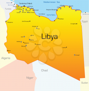 Royalty Free Clipart Image of a Map of Libya