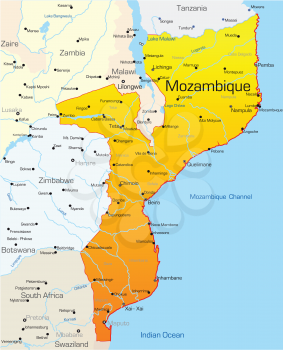 Royalty Free Clipart Image of a Map of Mozambique