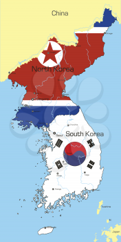 Royalty Free Clipart Image of a Map of Korea Coloured by the Flag