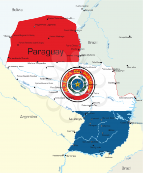 Royalty Free Clipart Image of a Map of Paraguay With the Flag Painted on It