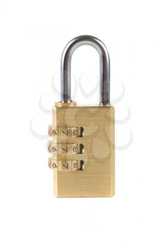 Close-up combination padlock isolated on white background