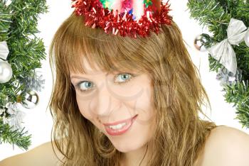 Royalty Free Photo of a Woman Wearing a Santa Hat