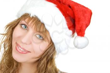 Royalty Free Photo of a Woman Wearing a Santa Hat