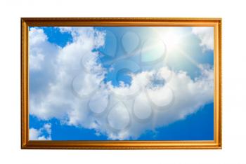 Royalty Free Photo of a Golden Frame Filled With Clouds