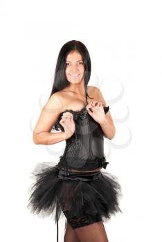 sexy ballerina at black corset isolated on a white