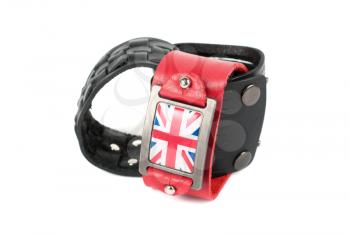Men's leather belt with britain flag on a white background