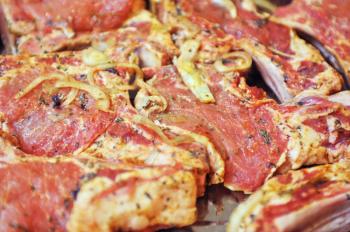 marinated pork meat shashlik closeup photo