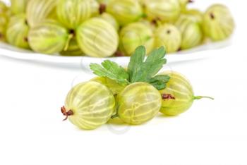 green ripe gooseberries isolated on a white background