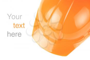 orange build helmet closeup with space to text