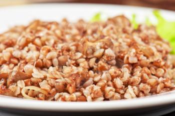 Russian traditional buckwheat with mushrooms and onion