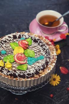 cakes composition on concrete background