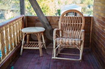 decoration and wood furniture in rustic veranda