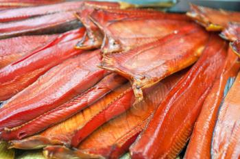 Fish shop: closeup of smoked salmon fish