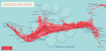 Grand Bahama island detailed editable map, vector EPS-10 file