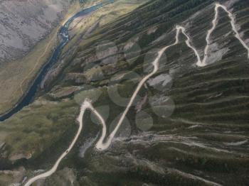 Panorama of the Katu Yaryk mountain pass and the valley of the river of Chulyshman. Altai Republic, Russia, beautiful summer day