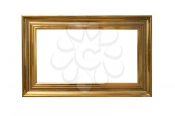 Wooden golden picture frame, isolated on white. With clipping path.