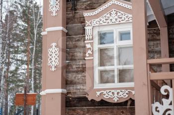 BELOKURIKHA. ALTAISKIY KRAI. WESTERN SIBERIA. RUSSIA - DECEMBER 3, 2018: old merchant house of the early 19th century (1822 year) on December 3, 2018 in Altayskiy krai, Siberia, Russia.