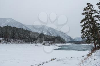 Landscape with river and mountains, Katun river on the Altai mountains