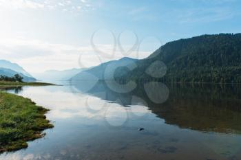 Teletskoye lake in Altai mountains, Siberia, Russia. Beauty summer morning.