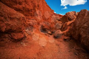 Colorful eroded landform of Altai mountains in popular tourist location called Mars, Chagan-Uzun, Altai Republic, Russia