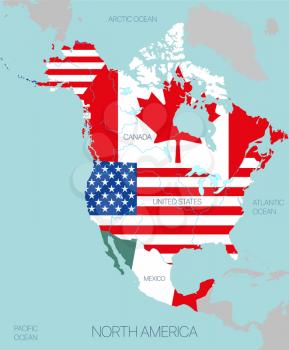 Abstract map of north america colored by flags