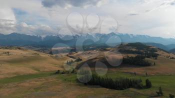 Aerial video of the Kurai steppe and the North Chuia Ranges in the south-eastern Altai, Siberia, Russia