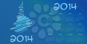Royalty Free Clipart Image of a 2014 Calendar With a Tree