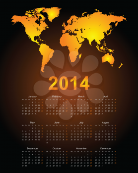 Royalty Free Clipart Image of a Map on a 2014 Calendar