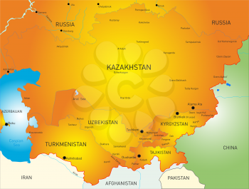 Royalty Free Clipart Image of a Map of Central Asia