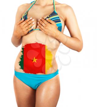 Beautiful female closeup with cameroonian flag