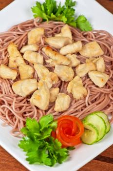 pasta with chicken meat and vegetable