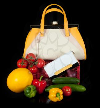 Modern fashion woman bag with vegetables