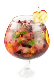 Big cocktail with different fresh berries and fruits