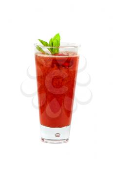fresh cold tea with strawberry and ice on white