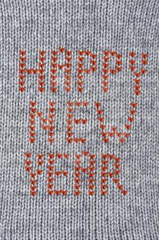 Woven wool white fabric texture with happy new year sign