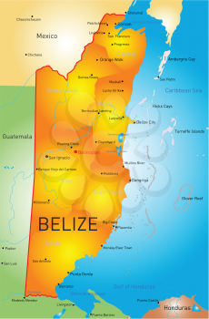 Vector map of Belize with the capital and cities