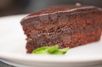 tasty piece of chocolate cake closeup