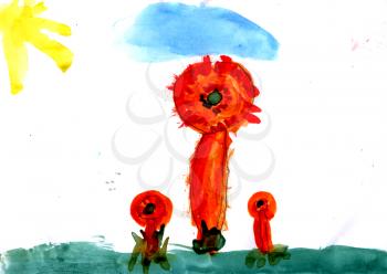 Kid's drawing - flowers- made by child