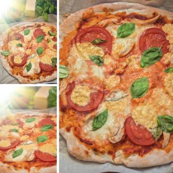 set of  italian pizza with mozzarella cheese tomato and basil leaves