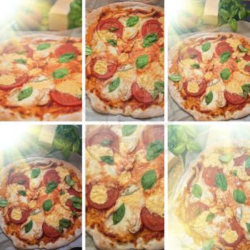 rustic italian pizza with mozzarella cheese tomato and basil leaves